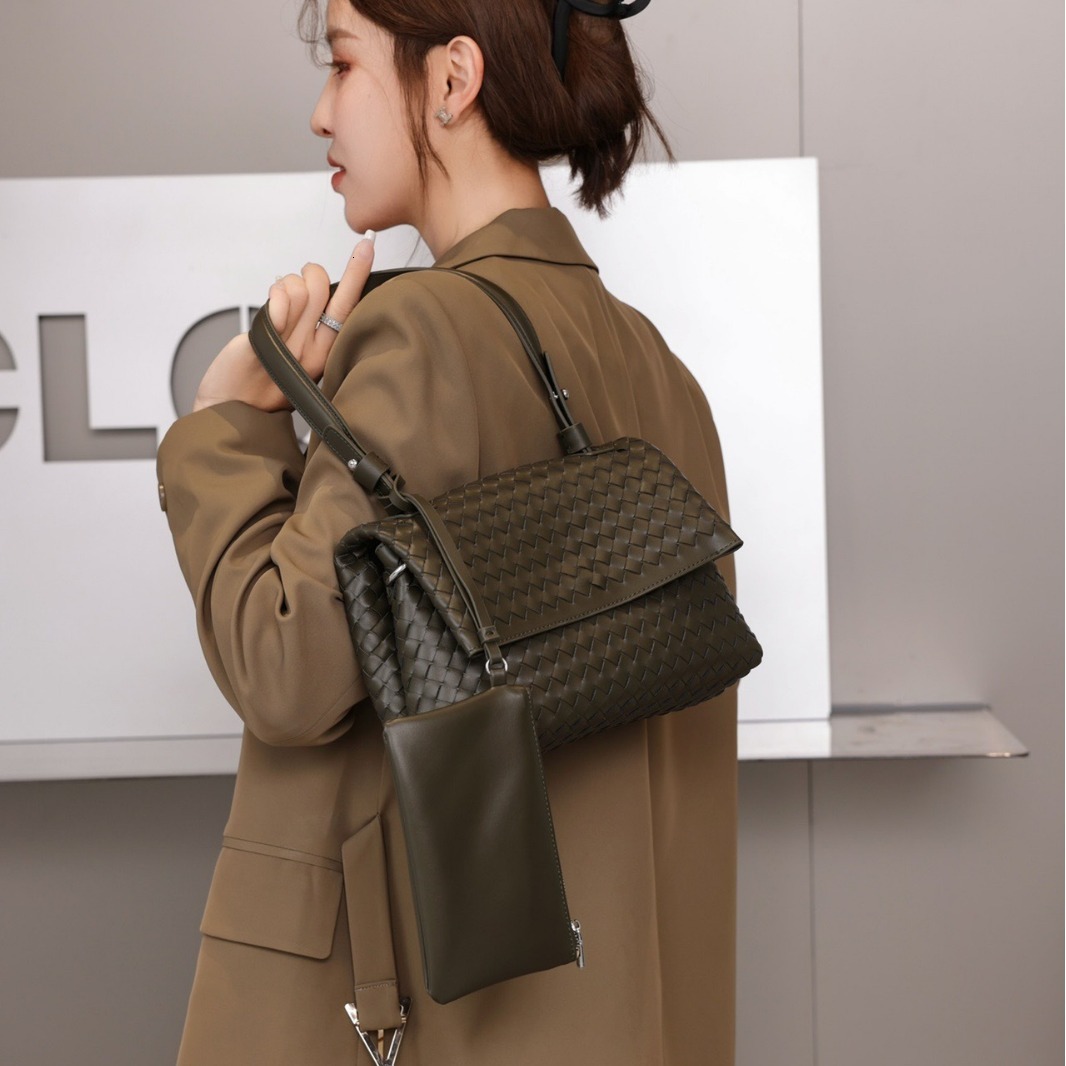 Real leather women's new woven rectangular bag with retro texture under the armpit shoulder crossbody bag designer shoulder bag