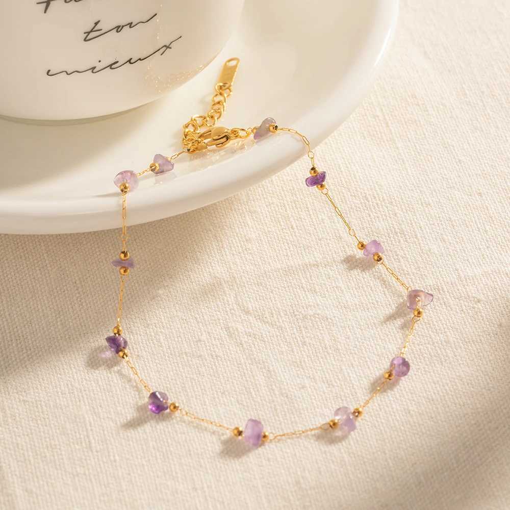 Summer Bohemia Natural Stone Anklet For Women Beach Classic Purple Gravel Stainless Steel Bracelet Jewelry Waterproof Gift W250604