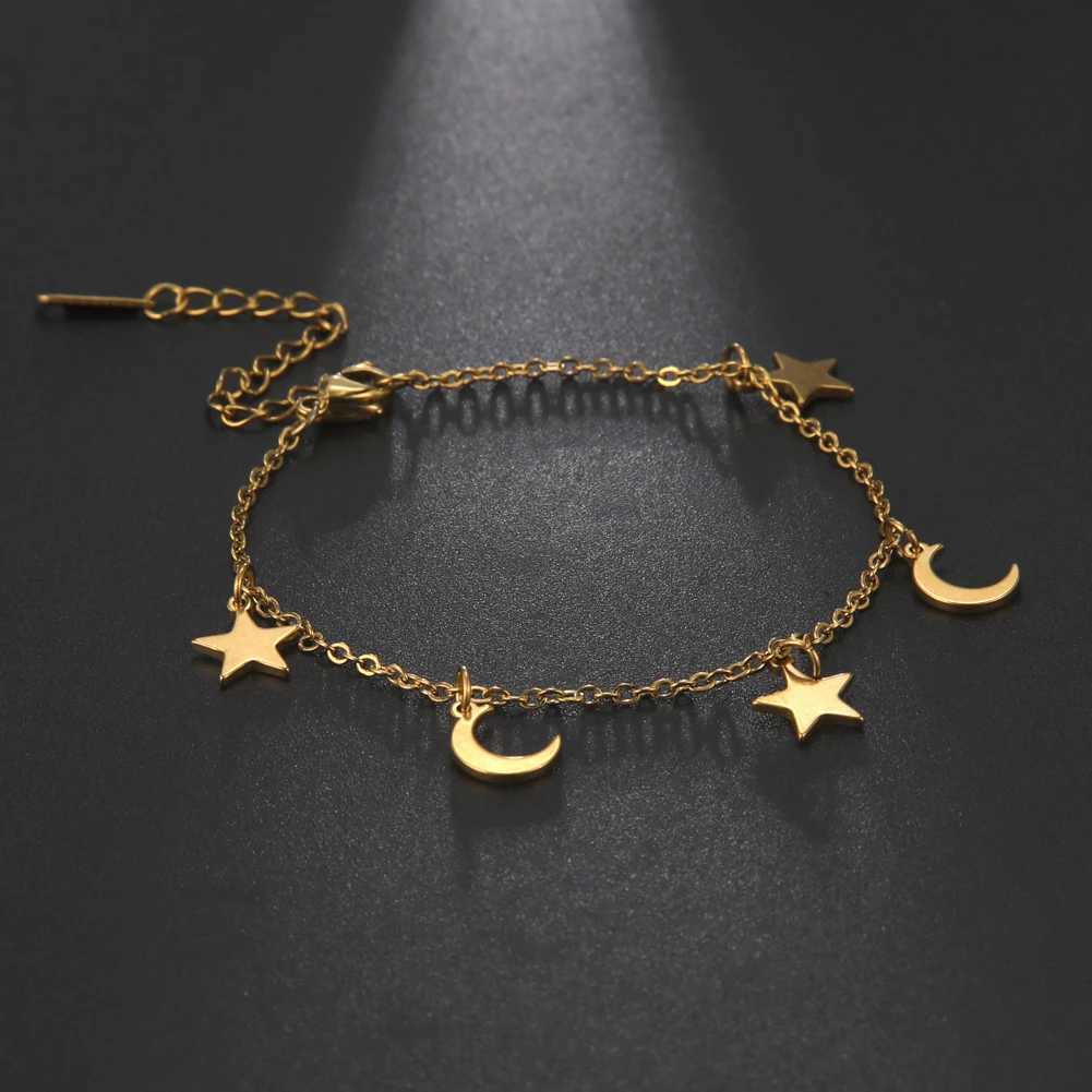 Teamer Classic Star Moon Anklet Stainless Steel Ankle Jewelry for Women Girls Summer Outdoor Beach Lightweight Accessories No Rust W250604