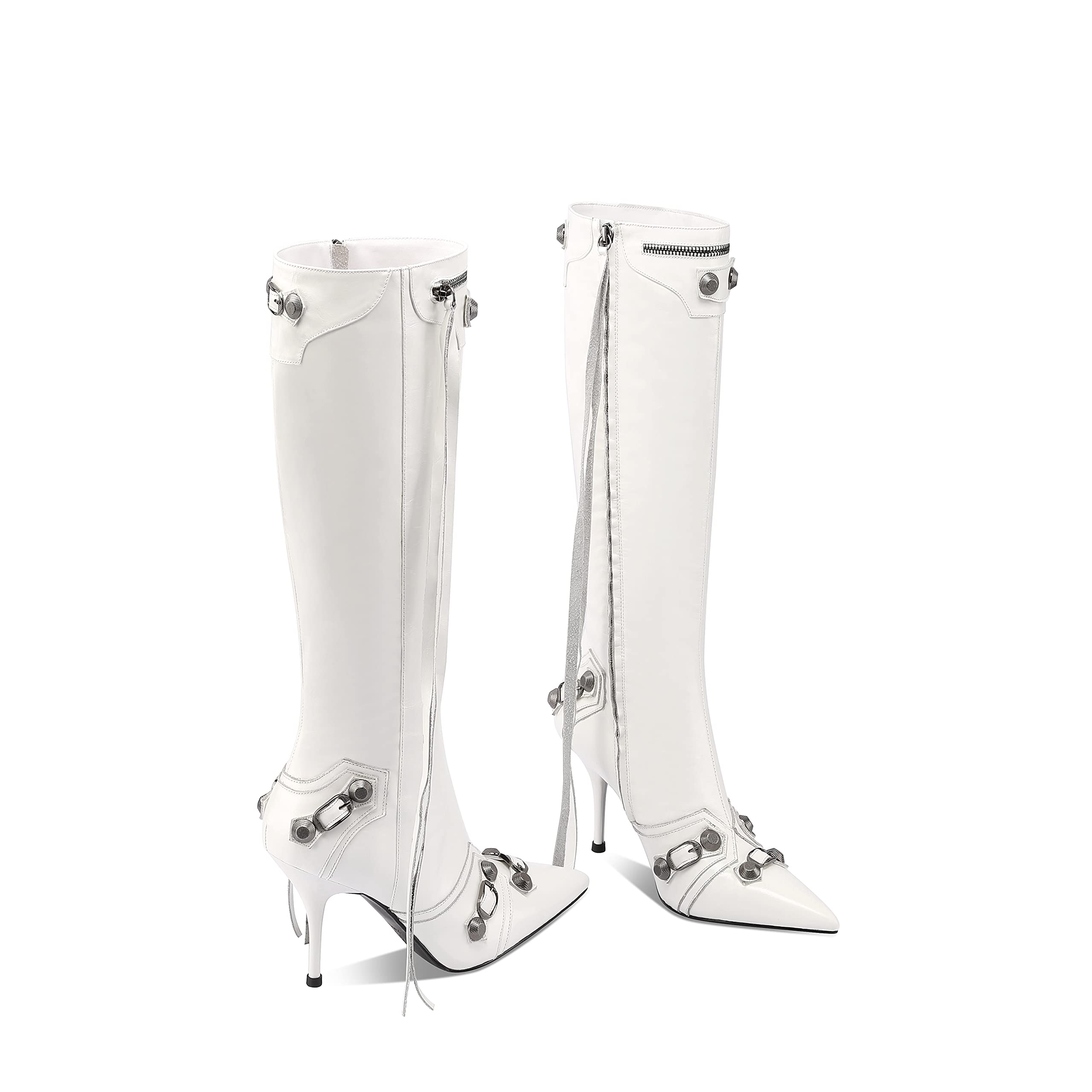 arqa womens stiletto black knee high boots sexy pointed toe boot fashion trendy high heel boots zipper