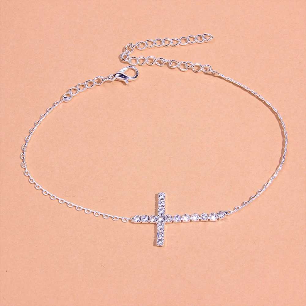 Stonefans Summer Rhinestone Simple Cross Anklet Bracelet for Women Beach Accessories Crystal Chain Anklet Barefoot Jewelry Gift W250604