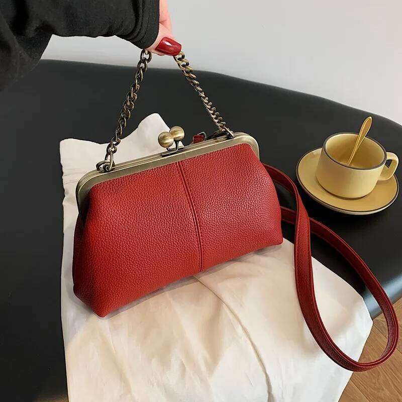 Women's Bags Designer Vintage Kiss Lock Bag PU Leather Handbag With Adjustable Strap Crossbody Purse For Women Work Shopping Travel