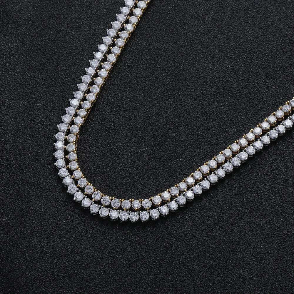 Bling 4mm 3 Prong tennis chain Iced Out AAA Cubic Zirconia brass setting Tennis Chain Necklace BC212