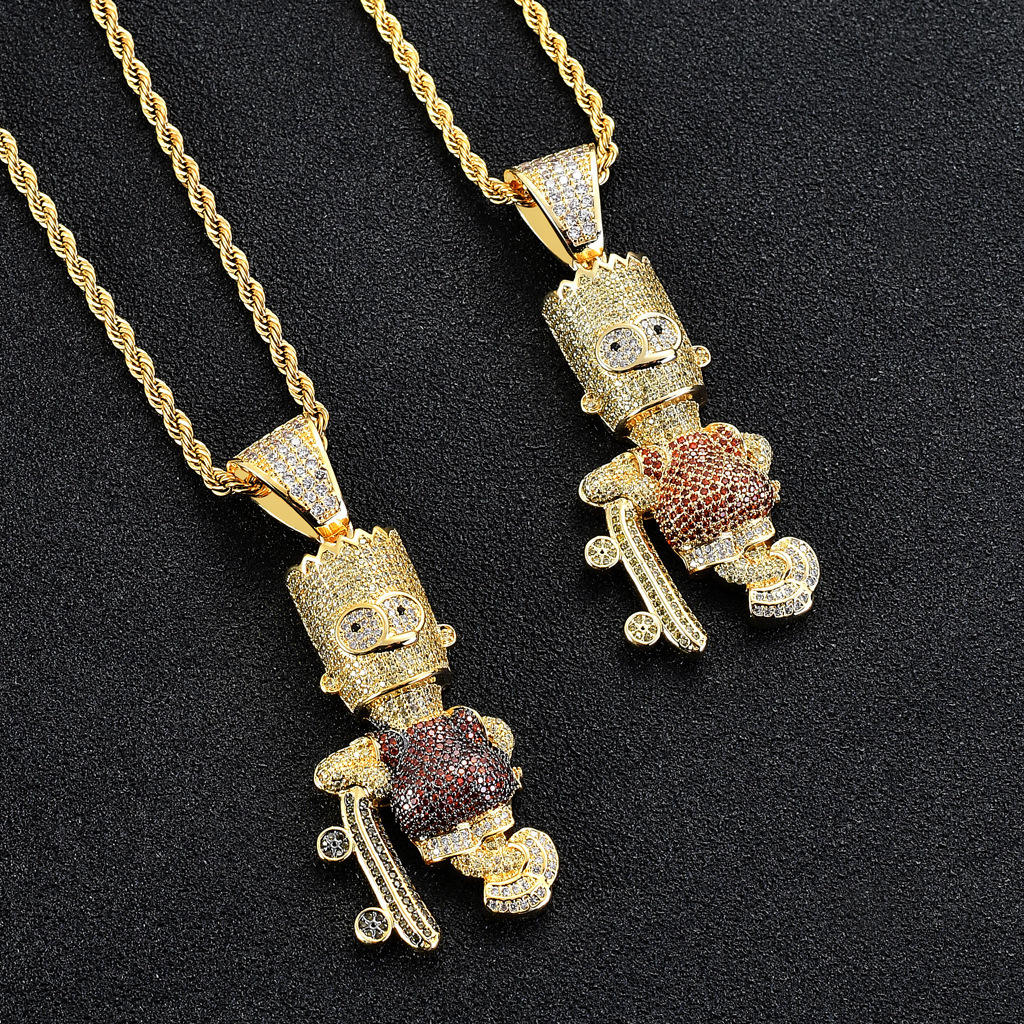 Necklace male cartoon character Simpson Pendant with colored Moissanite hip hop Necklace accessories