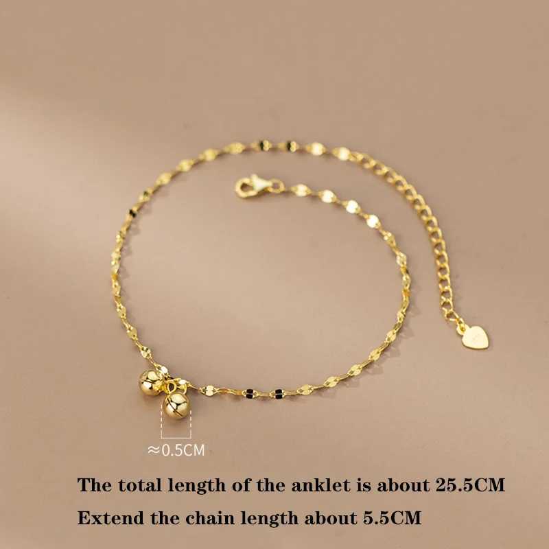 WOOZU Real 925 Sterling Silver Punk Glossy Golden Ball Chain Anklet For Women Personality French Foot Summer Beach Jewelry Gift W250604