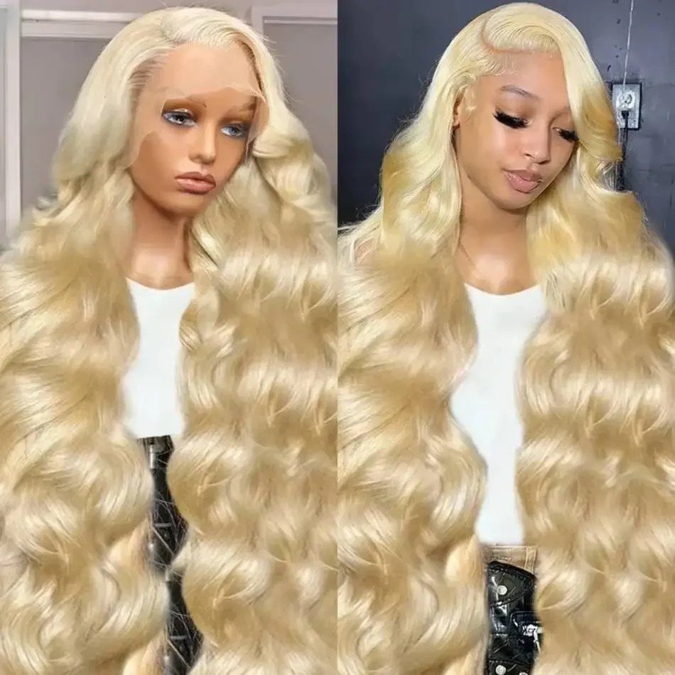 613 Honey Blonde 40 Inch HD Lace Front Wigs 13x6 Body Wave Human Hair Curly Frontal Wig For Women 200 Density Synthetic