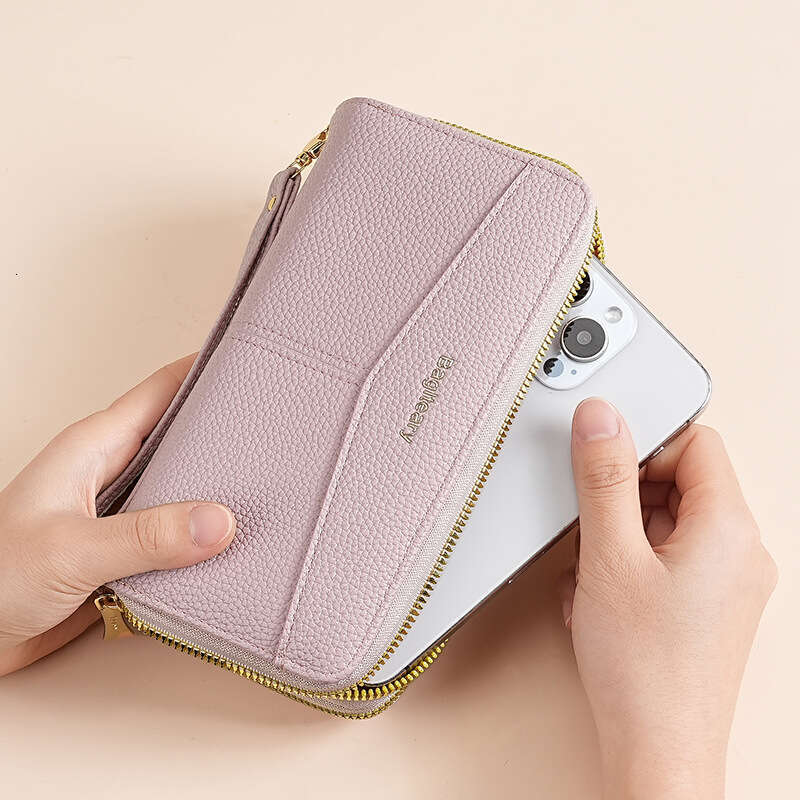 High-End Wallet Long New Double Zipper Coin Purse Simple Lychee Texture Women's Clutch