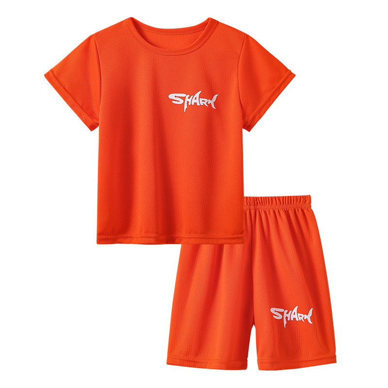 Kids Outdoor Activity Gear: Lightweight Short Sleeve Top with Matching Pants Featuring Sharks and Letters for Boys Aged 4-12 Years Old
