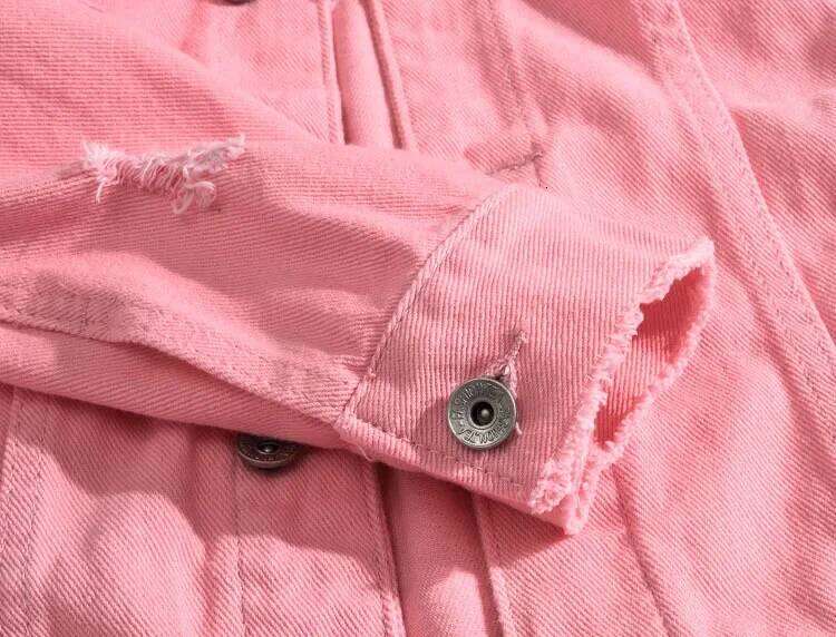 Pink Coats, New Spring and Autumn, Jena with Holes Distressed Denim Jackets for Men, Size 4XL