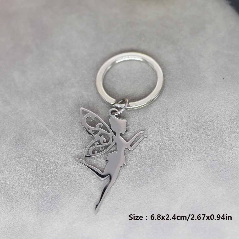 Vintage Elf Fairy Keychain for Women Stainless Steel Cute Angel Wings Pendant Key Ring Girl Gifts Jewelry Decor Bag Accessories W250604