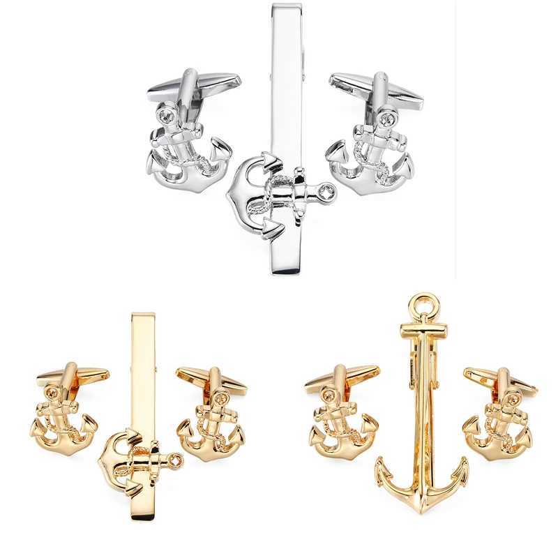 High quality mens French shirt cufflinks tie clips classic Luxury ship anchor button clips business suit accessories jewelry W250604