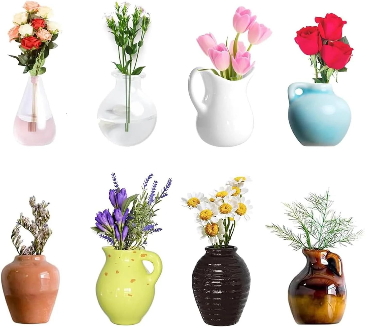 Mini Vase Magnets for Fridge,Plant Vases Refrigerator Magnets,Cute Creative Decoration,Tiny Magnetic Vases Decorative,Small Fridge Accessories Kitchen