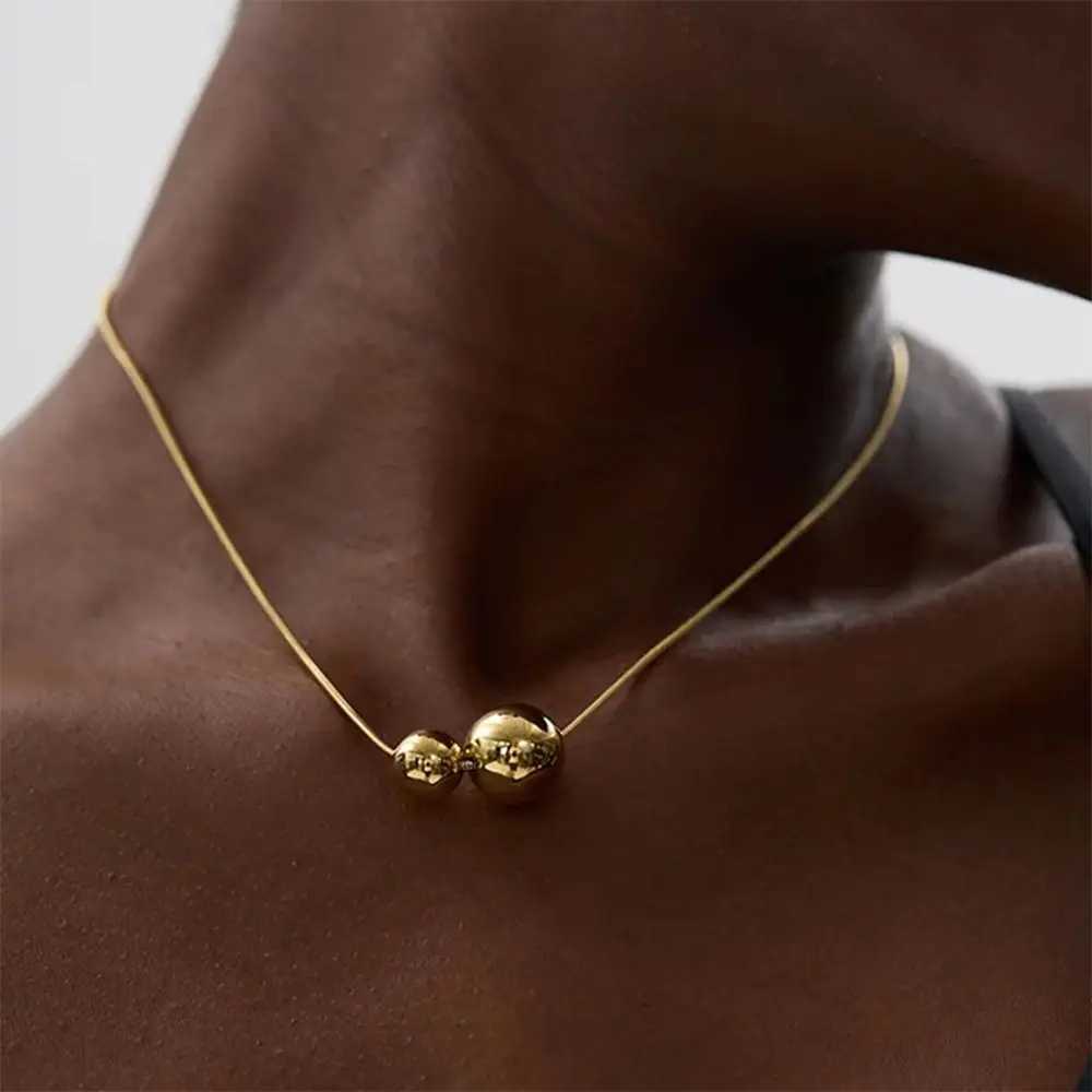 Minimalist Stainless Steel Round Ball Beads Pendant Necklace Waterproof Metal Gold Color Trendy Sweater Chain Necklace for Women XJ250604