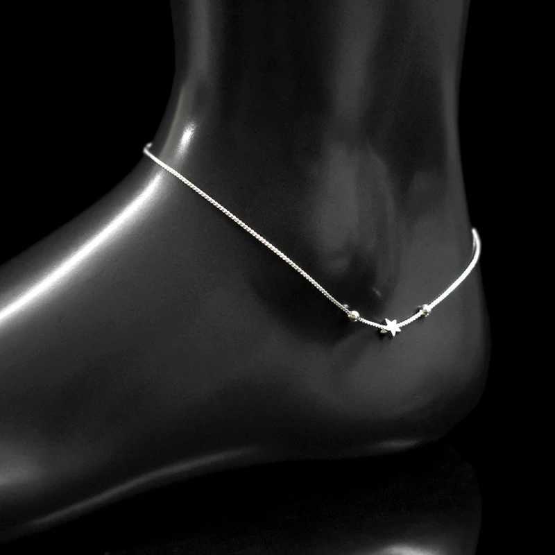 New Fashion Star Square Bead Pendant Anklets 925 Sterling Silver Simple Exquisite Summer Foot Chain Bracelets Women Jewelry Gift W250604