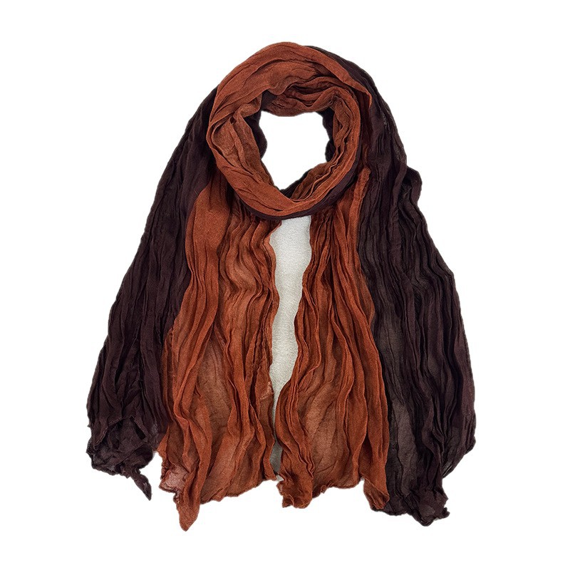 K922 Cross-border hot-selling double-piece pleated thin silk scarf literary retro fashion all-match long scarf travel matching neck scarf
