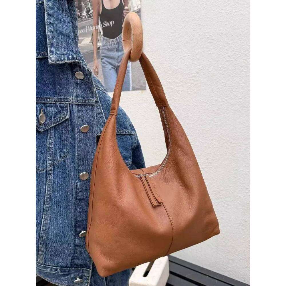 Ladies Spring Summer Office Genuine Leather Dumpling Bun Fashion Leisure Versatile Handbag Armpit Underarm Shoulder Bag
