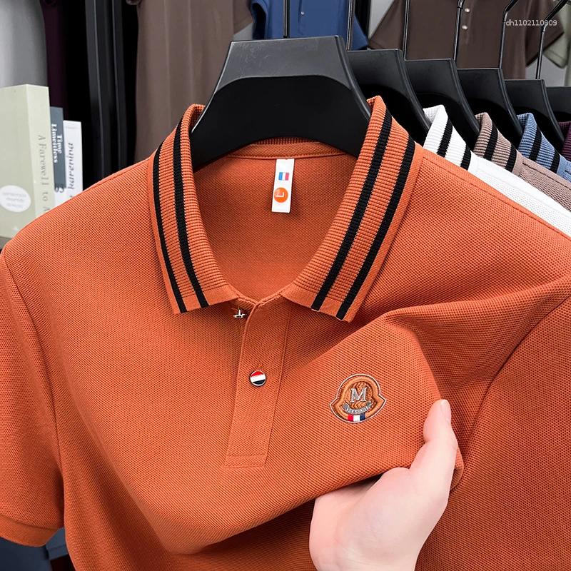 Mens Polos High End Brand Cotton Short Sleeve Polo Shirt Letter Embroidery Lightweight Breathable Fashion Stripe Lapel T-shirt