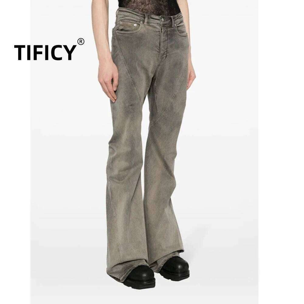 Wear Dark RO High Street Jeans Women's /Men's Washed Micro Pull Down Falling Stacking Versatile And Trendy Denim Pants