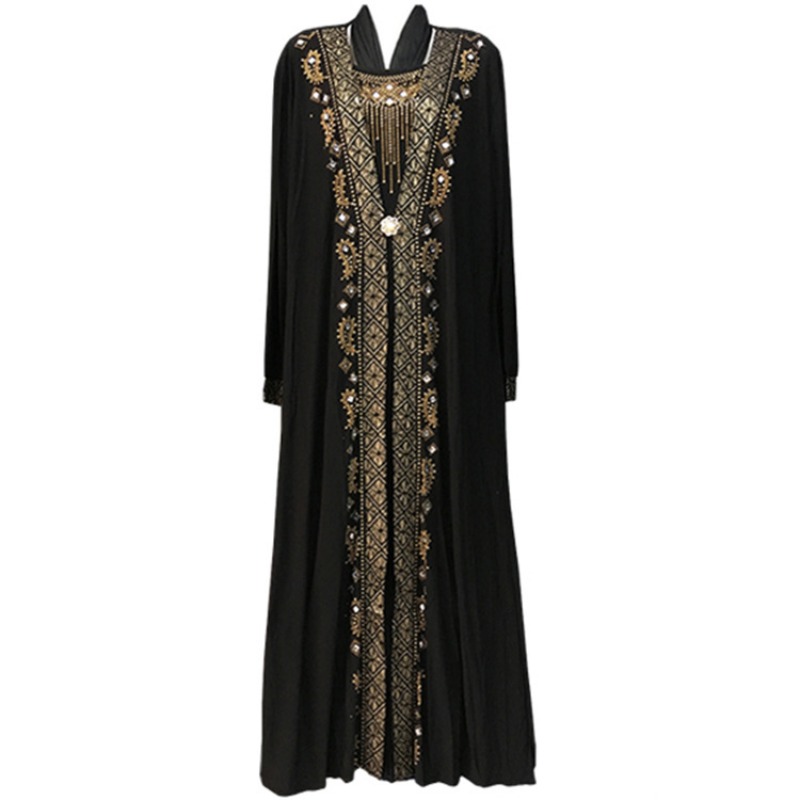 Eid Dubai Long Sleeve Rhinestone Women Muslim Dress Breathable Black Floral Embroidered Cardigan Robe Modest Islamic Abaya X250610