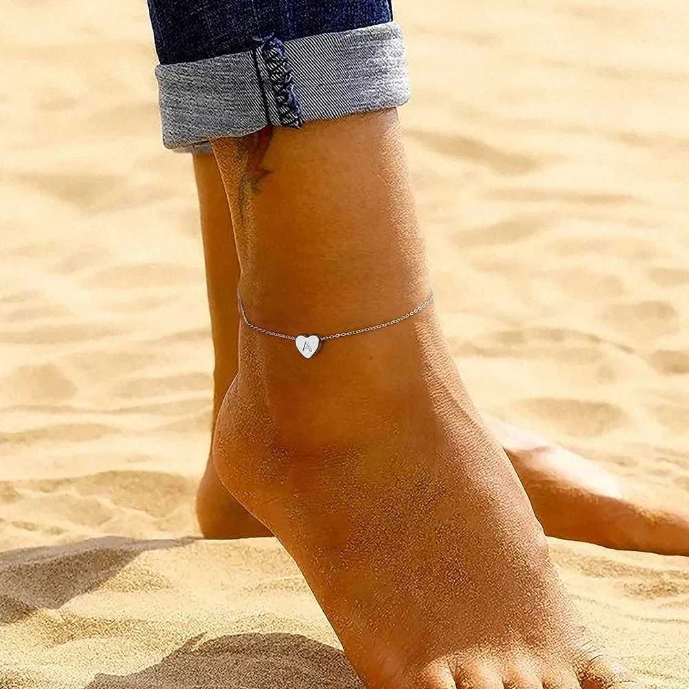 eManco Initials DIY Heart Anklet Stainless Steel Jewelry Name Customized Anklet English Alphabet Birthday Gift for Men and Women W250604