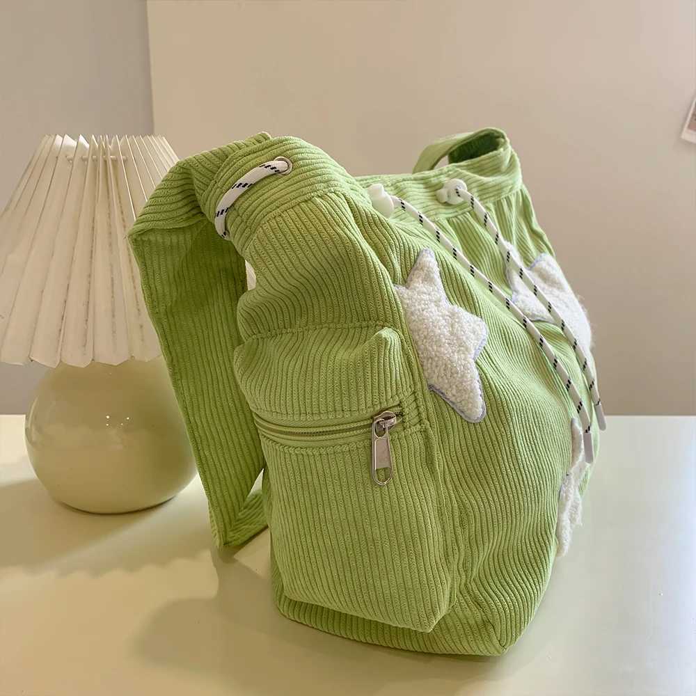 Large Capacity Corduroy Bag Womens Single Shoulder Casual Five Pointed Star Crossbody Bag Versatile Tote Bag XJ250604