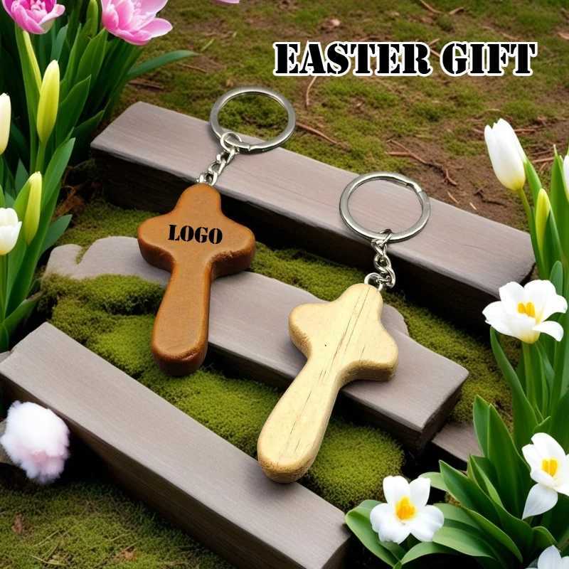 Personalized Wooden Cross Keychain Custom Pendant for Men Women Easter Gift Car Bag Key Ring Easter-themed Decoration W250604