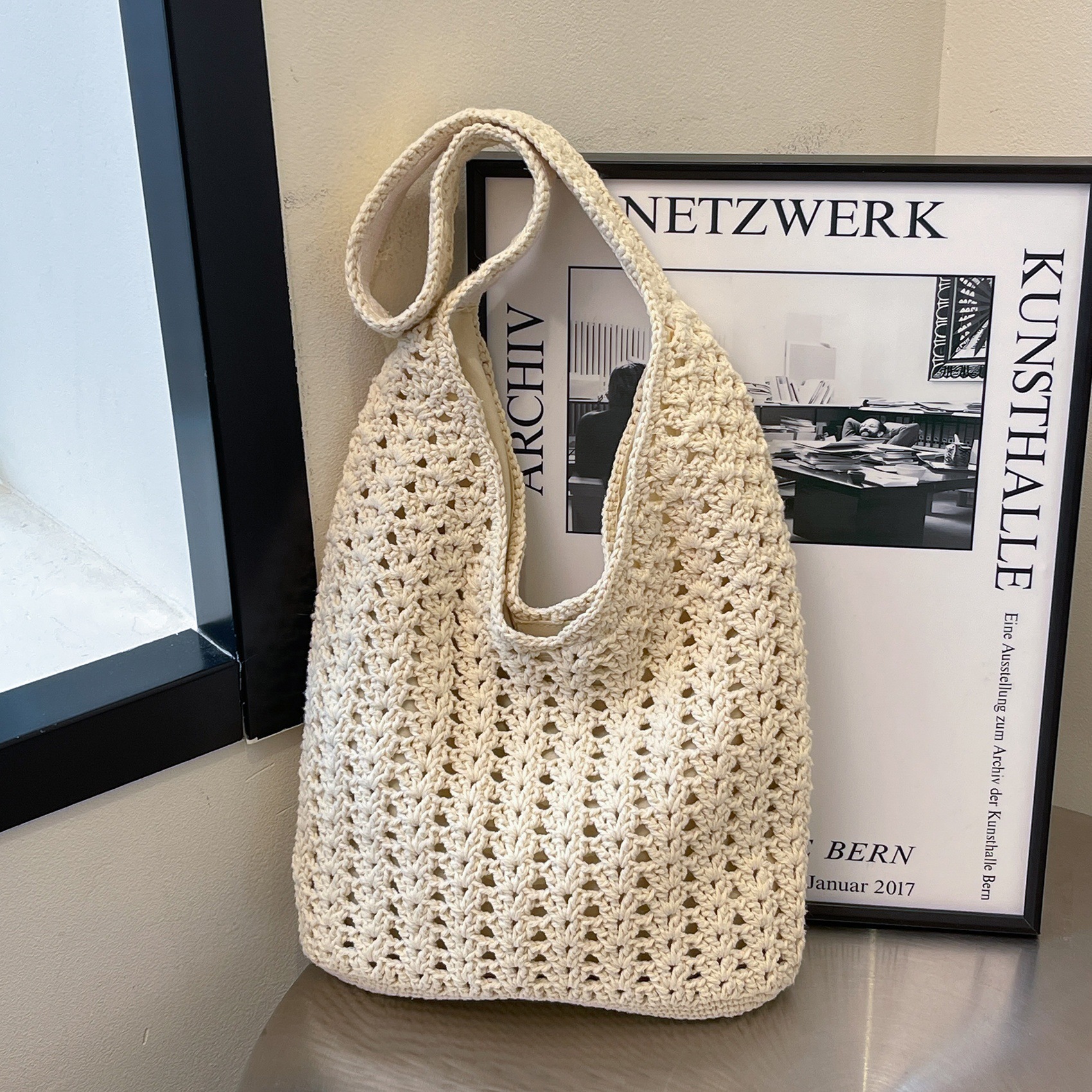 designer Cross-Border Woven Cotton Bag for Women, Large Capacity 2025 New Versatile Shoulder Underarm Bag, Beach Vacation Style Beach Bag