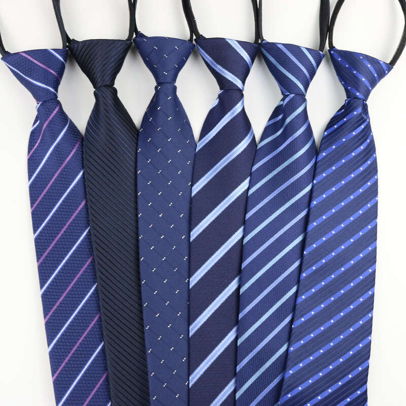 Men's Noknot Black & Blue Stripe Formal Zippered Necktie
