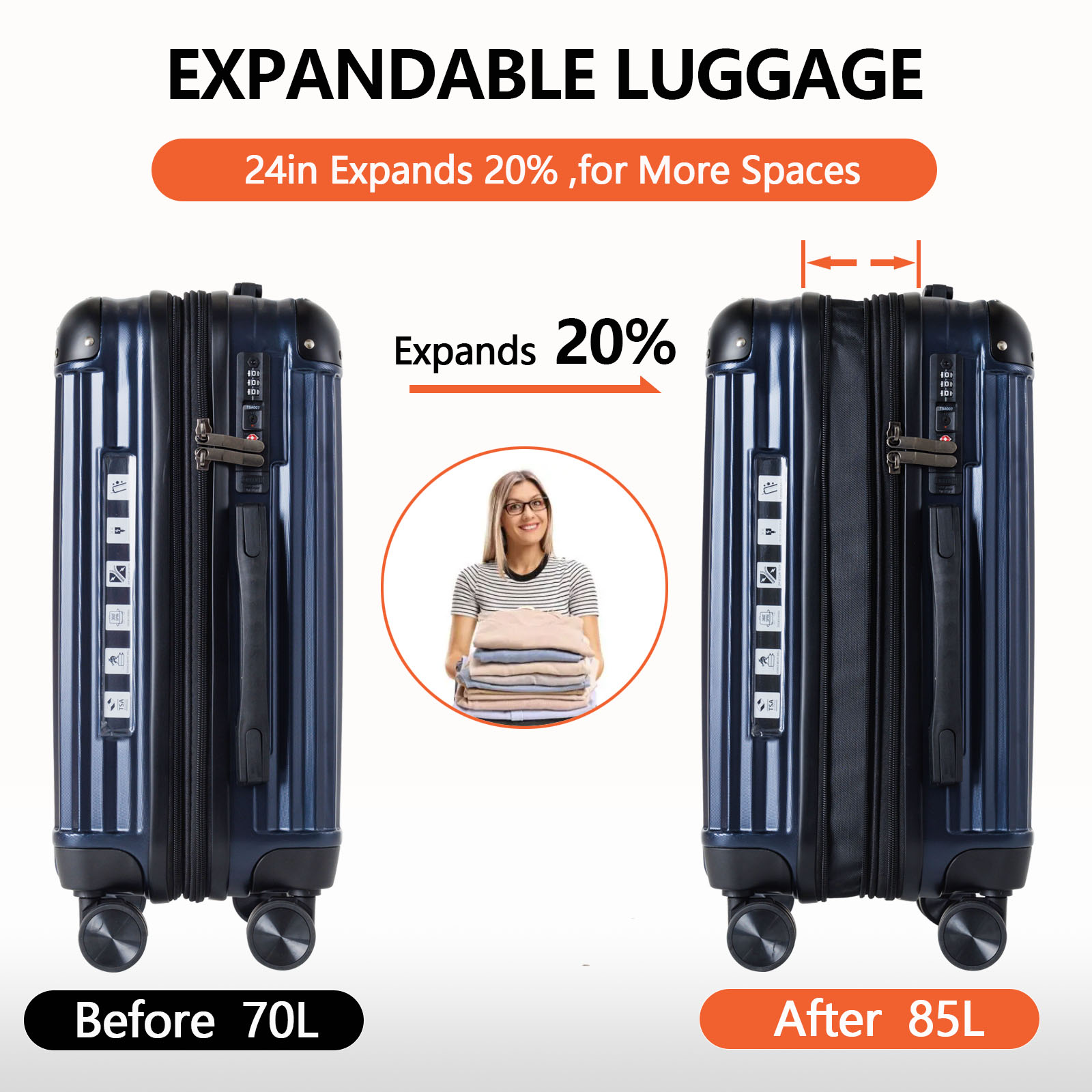 24-inch Expandable ABS Hardshell Luggage with TSA Lock & Corner Protectors | Durable Suitcase for Business & Personal Travel