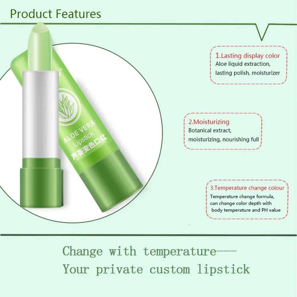 free shipping New Natural ALOE VERA Temperature Change Color Jelly Lipstick Long Lasting Moistourizing Makeup Balm Lip Gloss