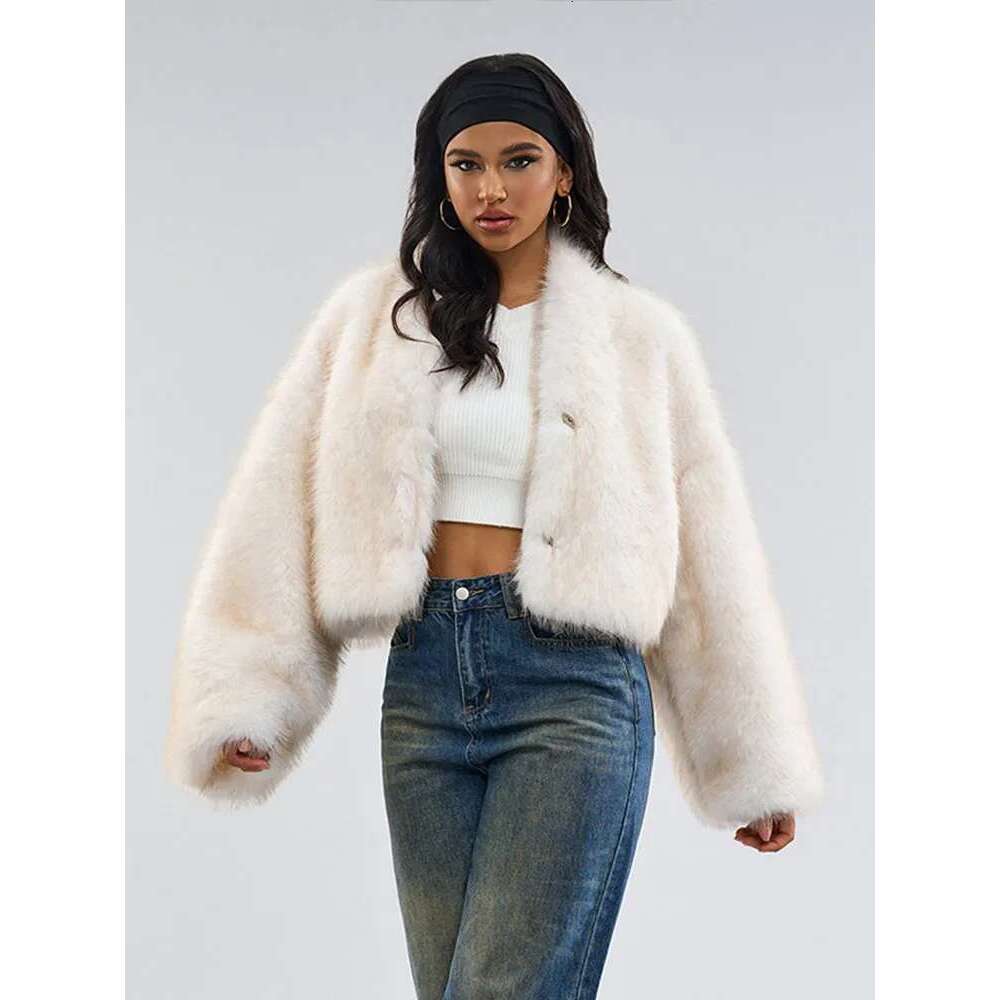 Vintage Faux Short Coats Women Retro Thick Large Cuffs Button Solid Fur Coat Female Winter Warm Chic High Street Outwear luanyun