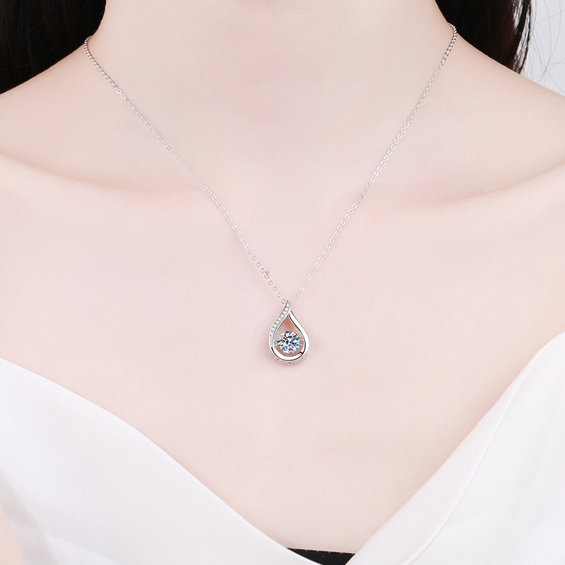 S925 Sterling Silver Moissanite Pendant Necklace 1ct Drop Design, Elegant Korean Style Jewelry for Women, Direct Wholesale