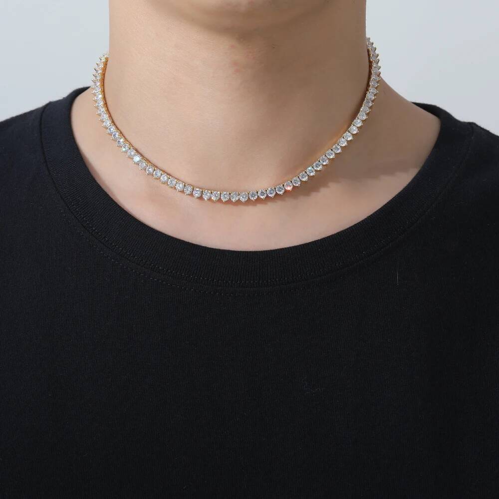 Bling 4mm 3 Prong tennis chain Iced Out AAA Cubic Zirconia brass setting Tennis Chain Necklace BC212