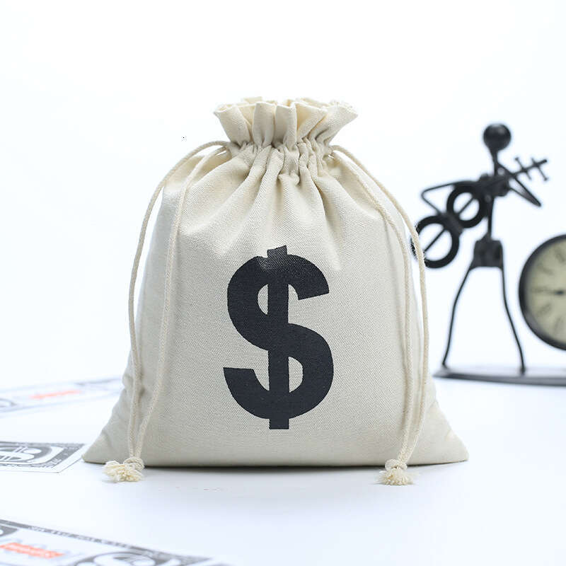 Canvas Sign Money Chip Letter Cotton Linen Small Cloth Dollar Drawstring Bag Printed