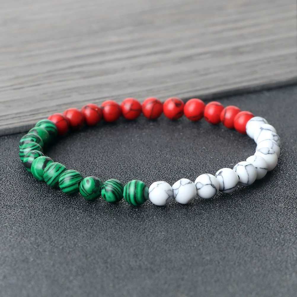 Classic Natural Stone Palestine Flag Bracelet Men Women National Flag Beads Bracelet Christmas Prayer Beads Worship Jewelry Gift M250604