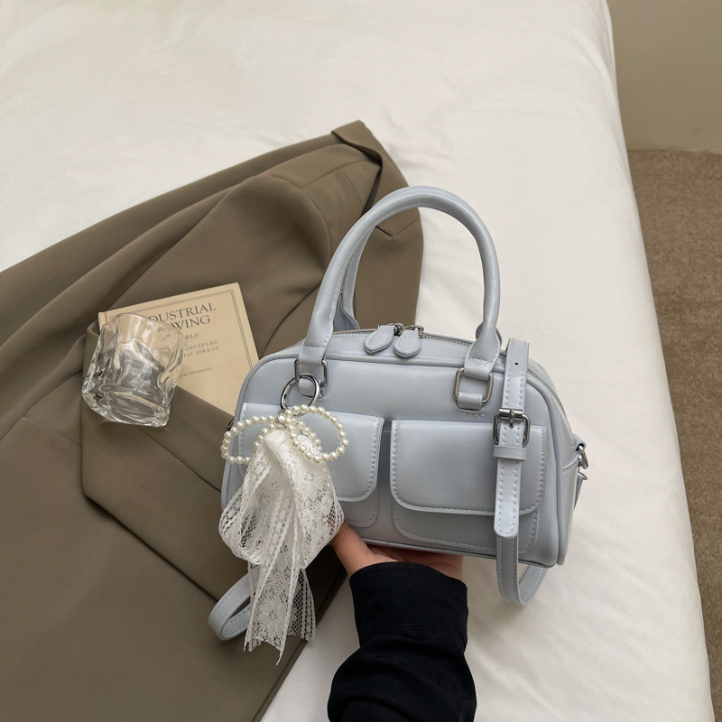 designer Trendy Niche Handheld Bowling Ball Bag for Women 2025 New Casual Versatile Shoulder Bag Soft Leather Crossbody Pillow Bag