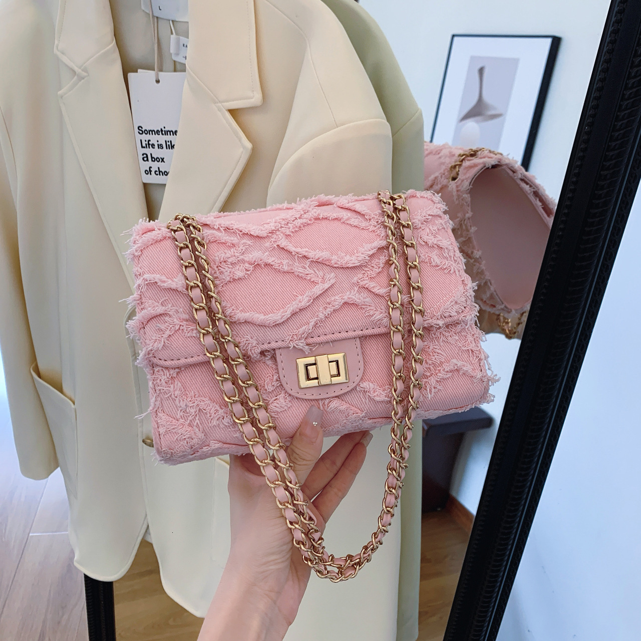 Denim 2025 New Lock Small Shopping Bag Square Bag Style Underarm Shoulder Crossbody Designer Chain Bag Free Shipping Elegant Handbag For Women Trendy