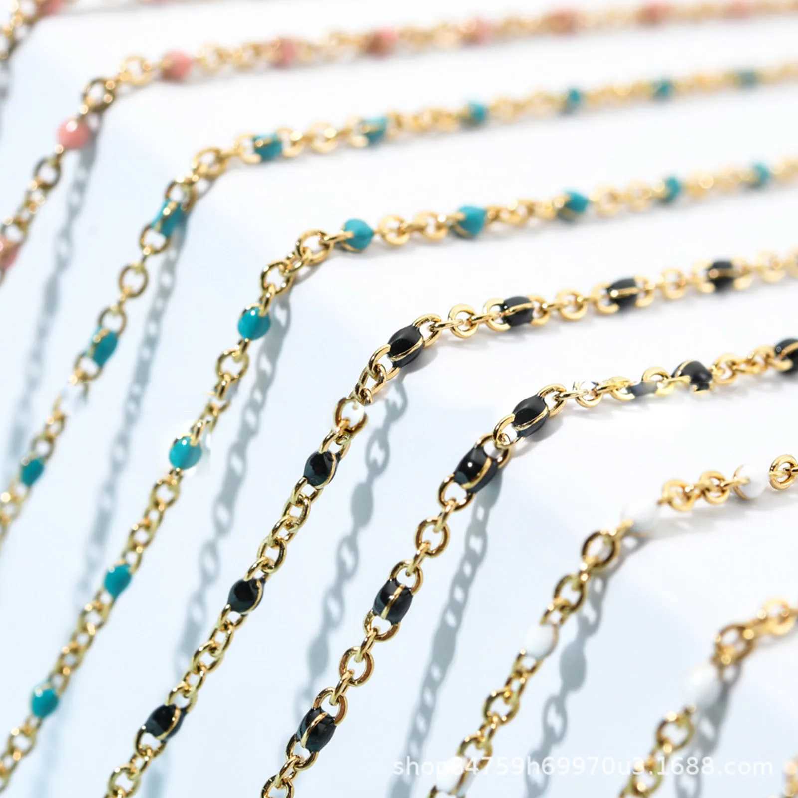 Fashion Colorful Enamel Beads Anklet Gold Color Stainless Steel Chain Anklet Bracelet For Women Summer Beach Foot Jewelry 23cm W250604