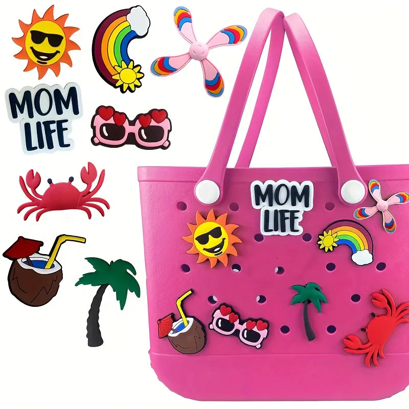 8pcs/set Cartoon Charm Inserts For Beach Bag Soft Accessories Beach Bag Tote Handbag Decoration 250603