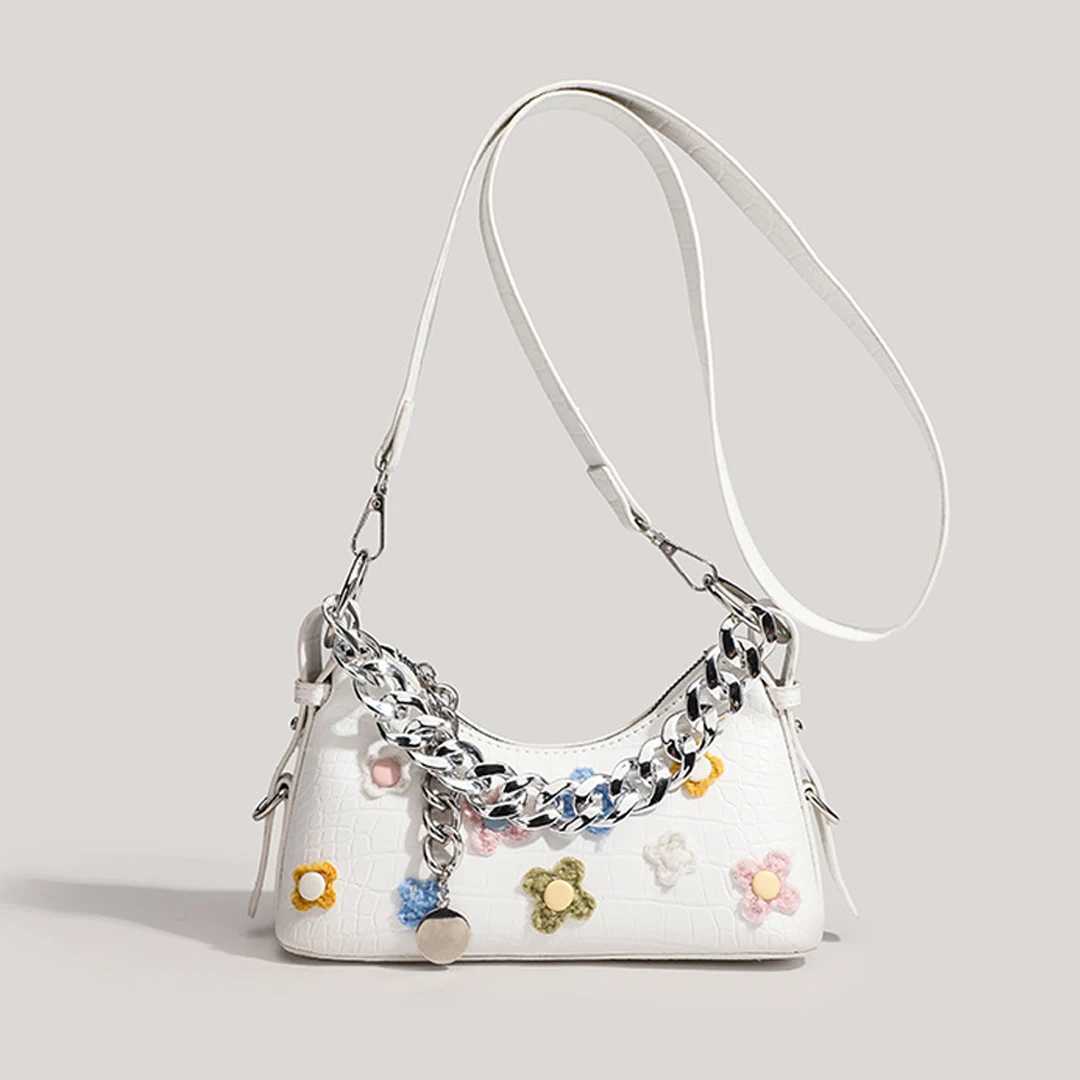 2025 New Crocodile Pattern French Toast Bag Fashion Flower Embroidery Chain Shoulder Bag Womens Shoulder Cross-Body Bag XJ250604