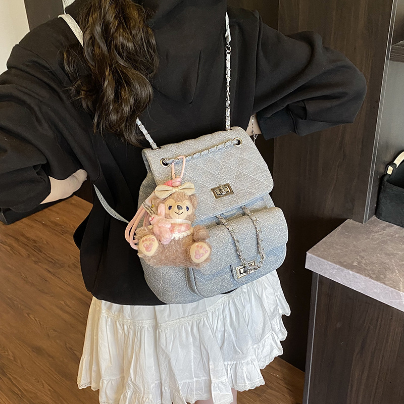 Chanel Style Quilted Chain Small Backpack For Women 2025 New Casual Student School Bag Niche Free Shipping Denim-like Designer Bag Double Shoulder Bag