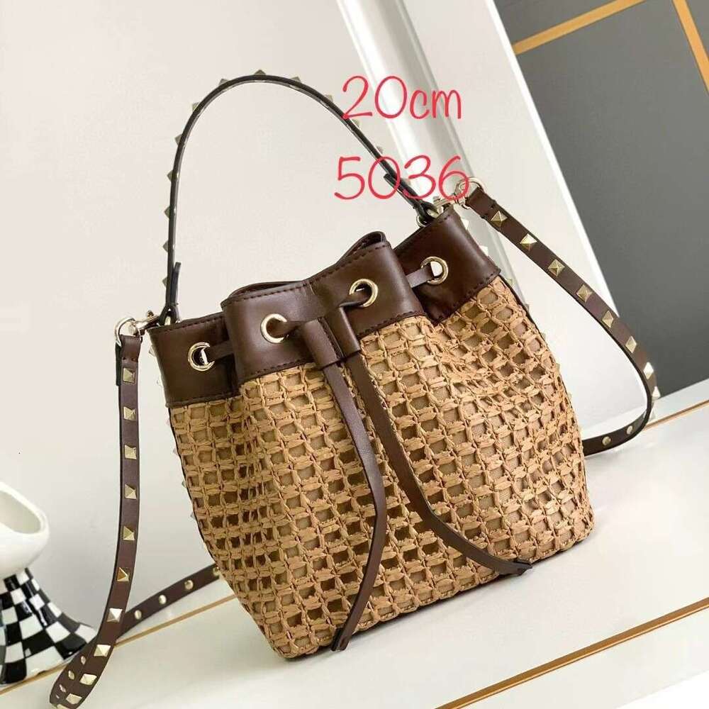 Woven Bag Leather Hollow Woven New Raffia Women S Beach Fashion Versatile Single Shoulder High End Handbag Bucket Crossbody Bag Soft Woven Tote