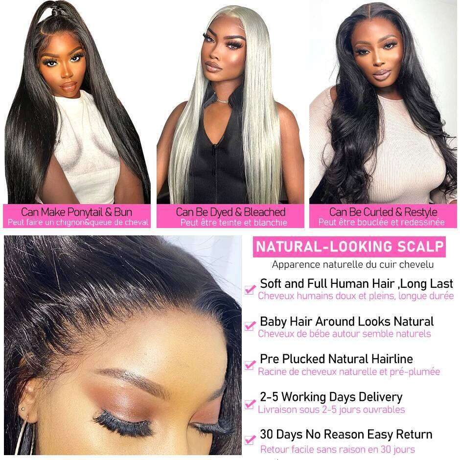 ISEE HAIR Malaysian Straight 13x4 HD Frontal Pre Bleached Knots For Women 4x4 Lace Wig Human Hair Wigs