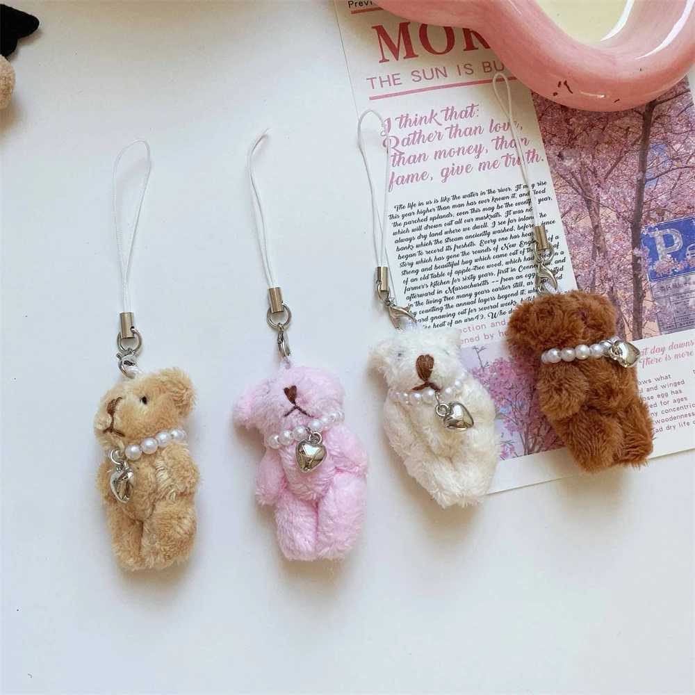 Kawaii Pearl Teddy Bear Keychain Cute Doll Pendant Mobile Phone Chain Bag Decoration Car Keyring Girl Women Bag Hanging Ornament W250604