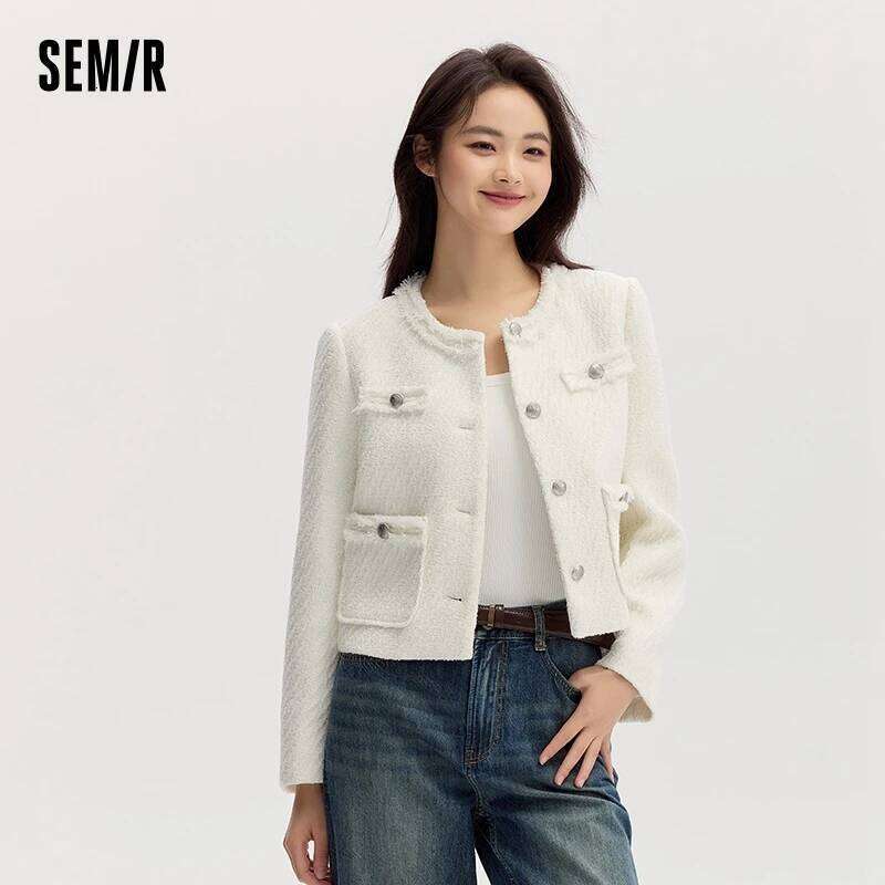 Semir Coat Women Short-Sleeved Shoulder Padding Tassel Elegant Gentle New Petit Charcoal Style Slim Fit Jacket