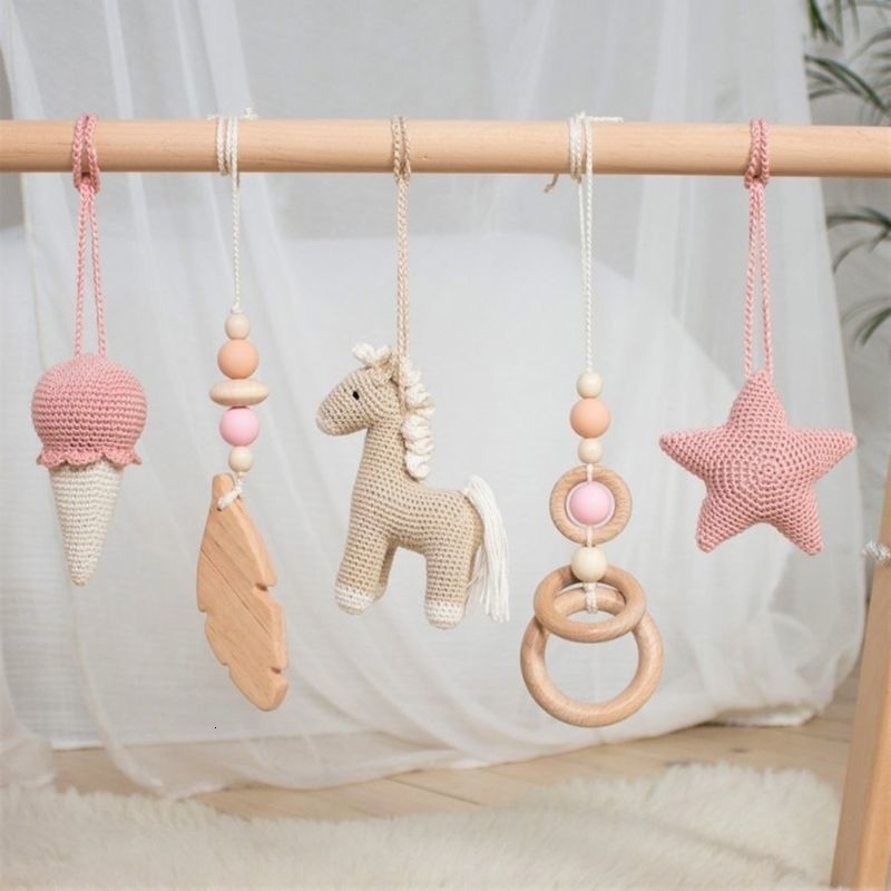 Nordic Cartoon Baby Wooden Rabbit Ear Toy Pendant Gym Fitness Rack Ornament Toddler Infant Room Decorations y250517z