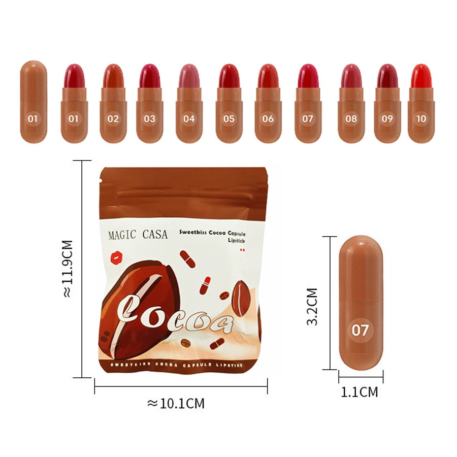 10pcs Mini Capsule Lipstick Set Matte Soft Mist Moisture Lipstick Easy to Apply Highly Pigmented Lip Lipstick Set DH1001