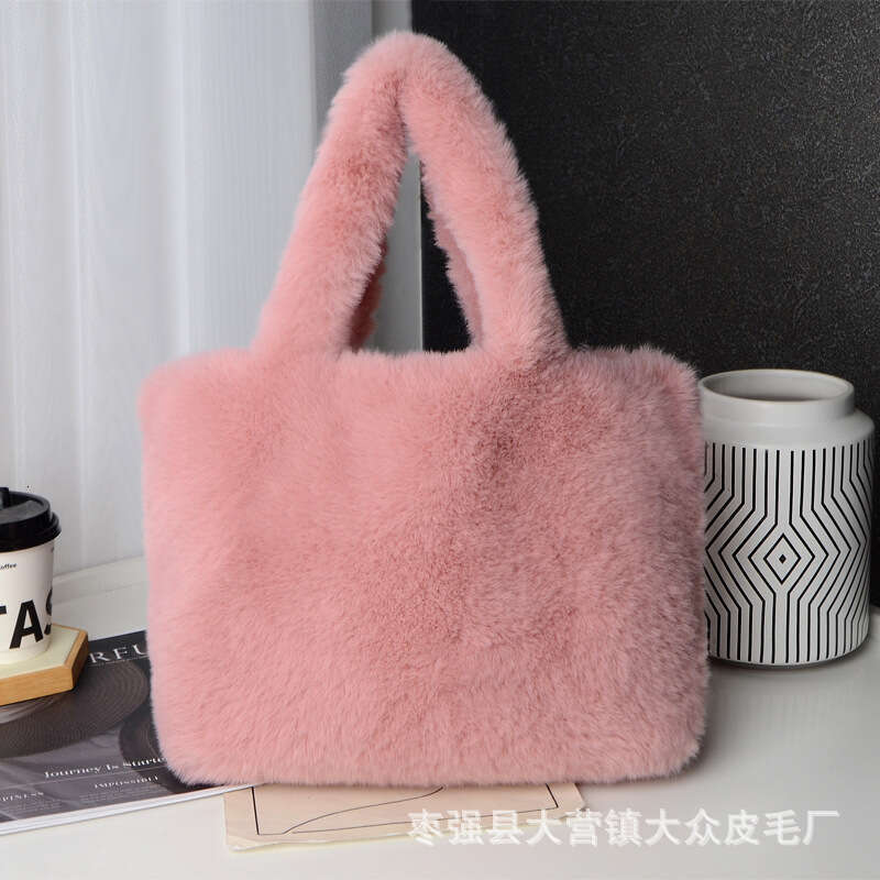 TikTok Plush Furry Handheld Tote Large Capacity Fluffy Shoulder College Student Class Bag