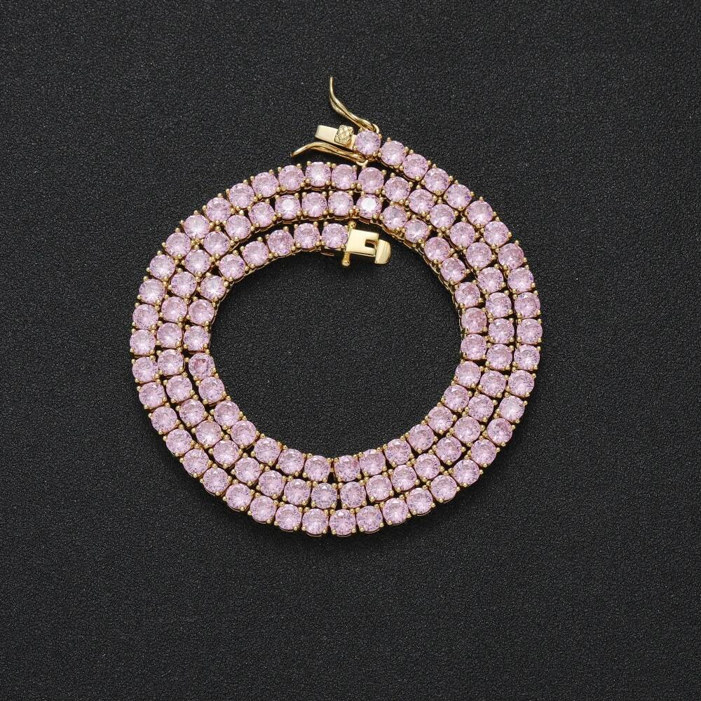 Bling Pink CZ 4mm 16inch 18inch Iced Out AAA Cubic Zirconia brass setting Tennis Chain Necklace BC201