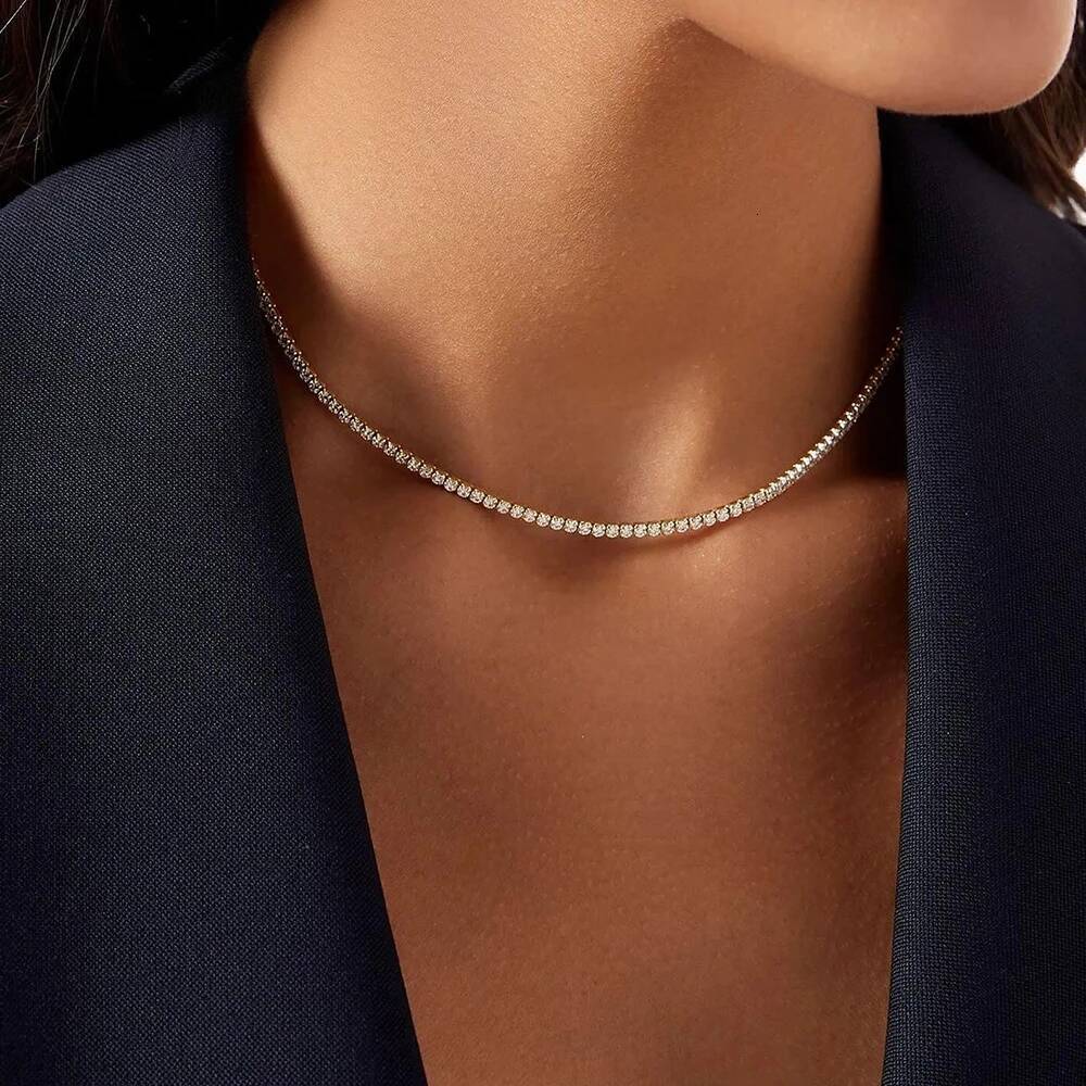 BXINY 2mm Moissanite Tennis Choker Necklace Sterling Sier for Women Adjustable Neck Chain Fine Jewelry Gifts GRA Certified